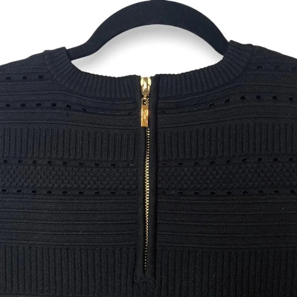 Eliza J Black Ribbed  & Perforated Long Sleeve Knit Dress - Picture 8 of 12